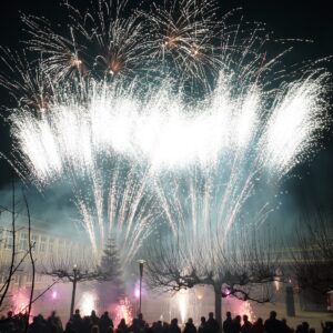 Glitzerndes Feuerwerk am Himmel und Boden
